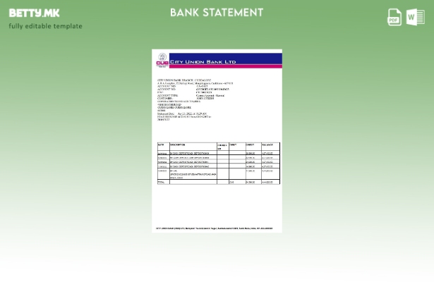 Модерен стил, Шаблон за збор за извод од банкарски изводи на Градскиот сојуз на 